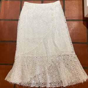 Free People women's tiered lace/broderie anglaise midi skirt - size 6